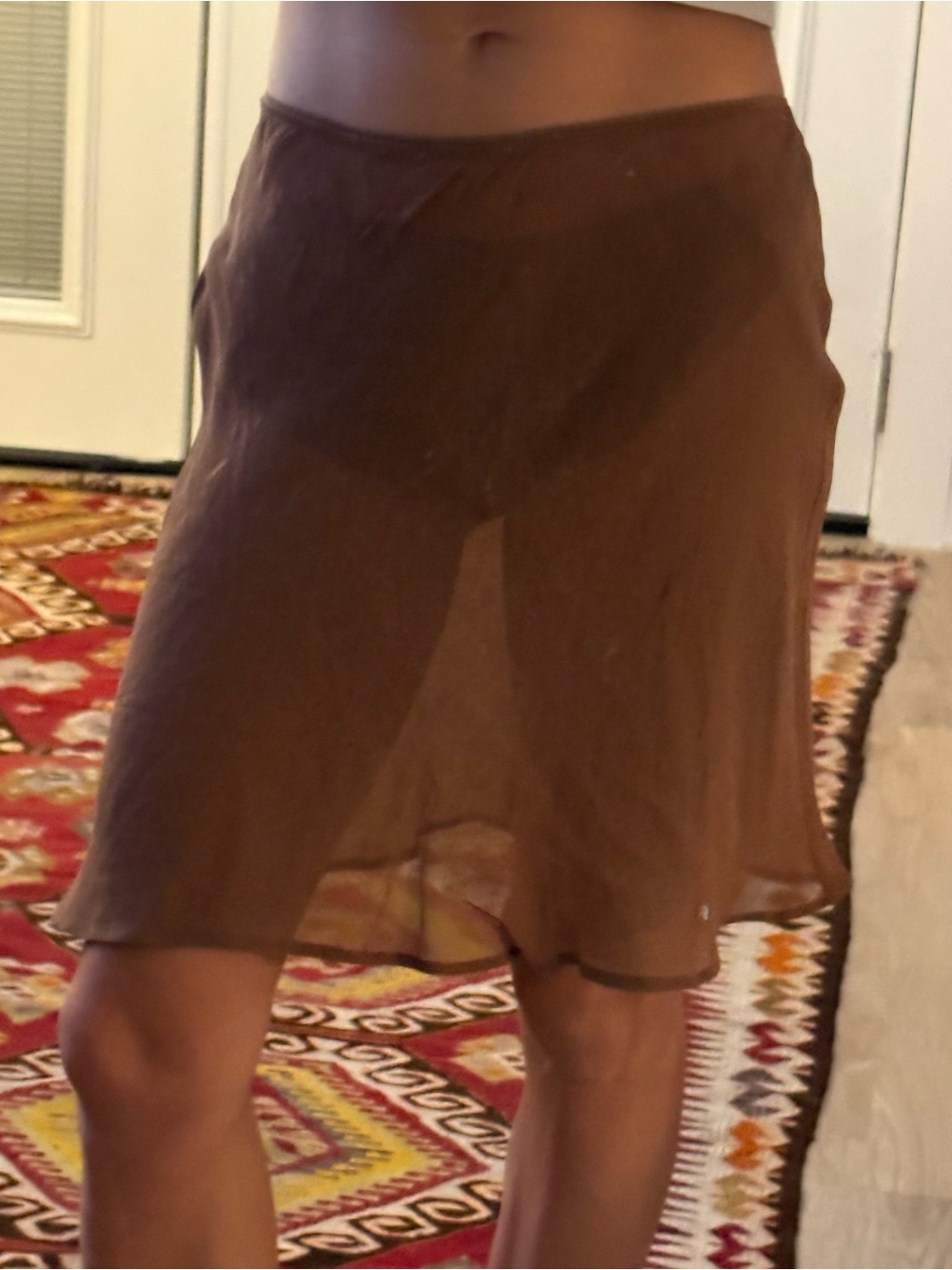 DÔEN Brown Silk Slip Midi Skirt Size S NWT